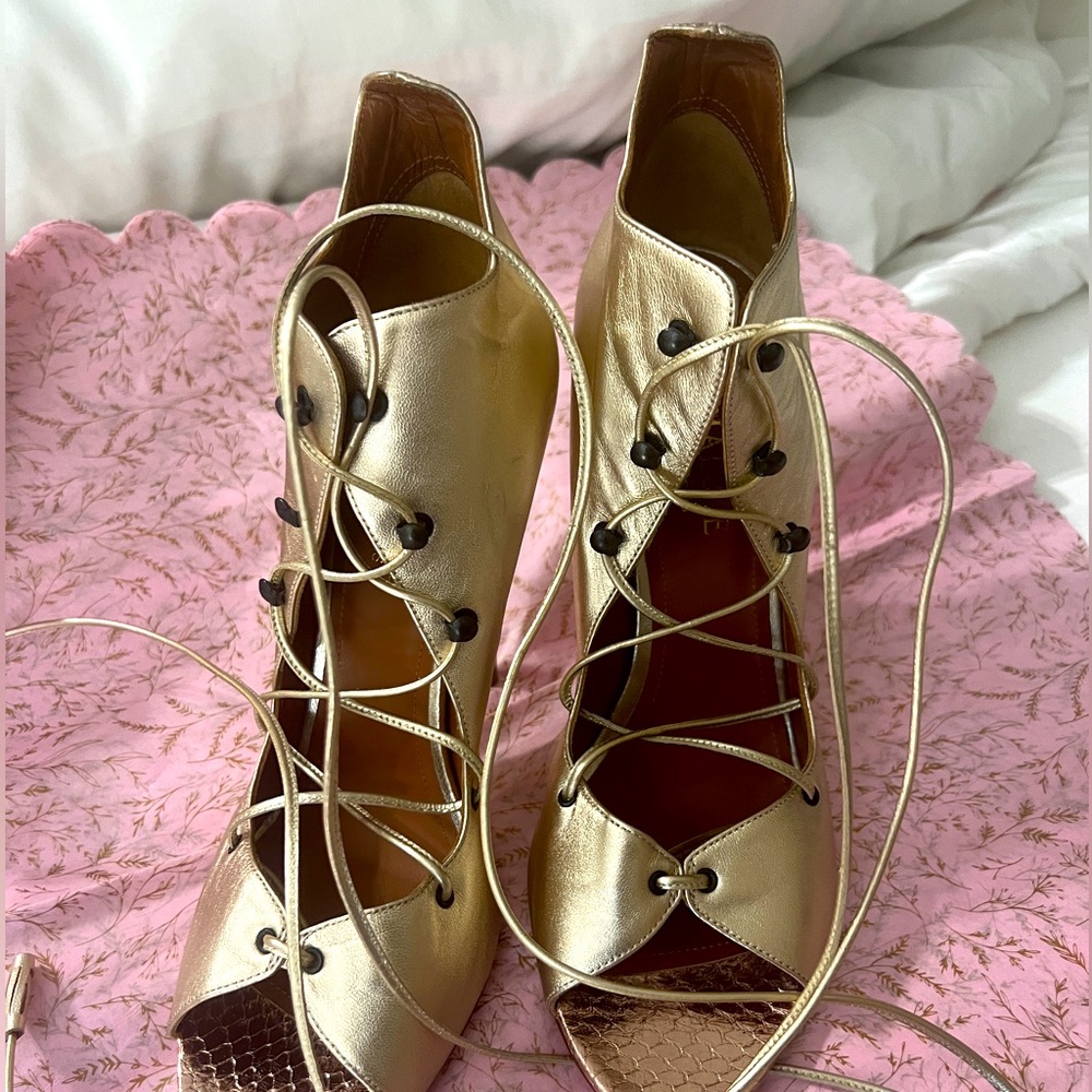 Malone Souliers Gold Lace-Up Heels